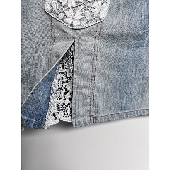 D&G Dolce & Gabbana Italia Vintage Y2K Jean Mini Skirt Sz 30 Lace 2005 Preppy - Picture 5 of 16